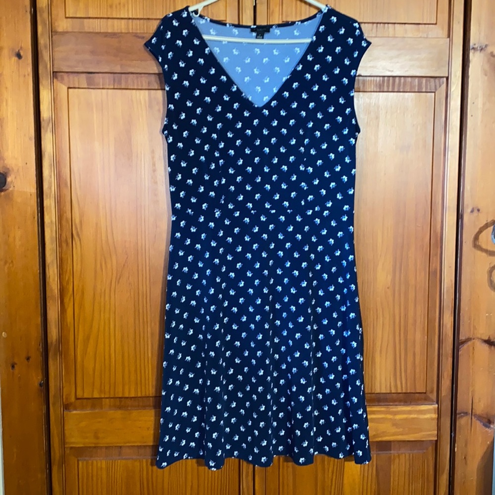 Ann Taylor Sleeveless Dress Size M - Blue With White Flowers